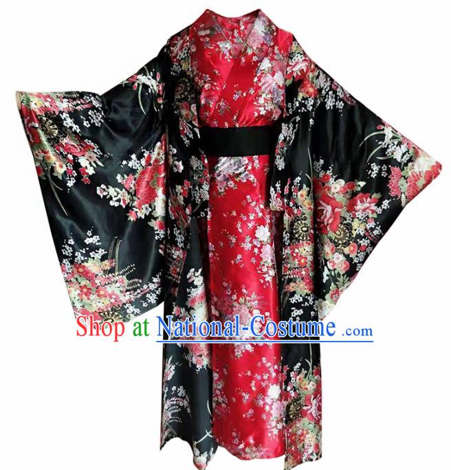 Japanese Traditional Courtesan Furisode Kimono Asian Japan Costume Geisha Yukata Dress for Women