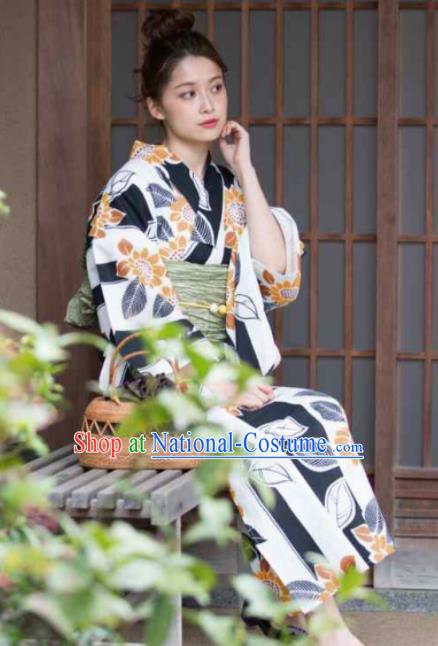 Japanese Traditional Printing Sunflower Kimono Asian Japan Costume Geisha Yukata Dress for Women