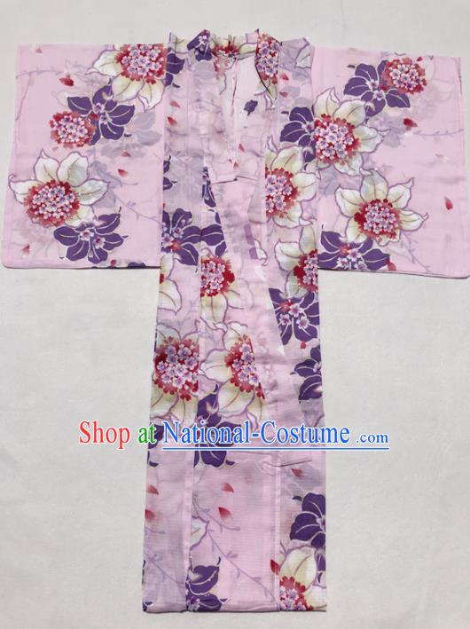 Traditional Japanese Classical Printing Pink Kimono Asian Japan Costume Geisha Yukata Dress for Women