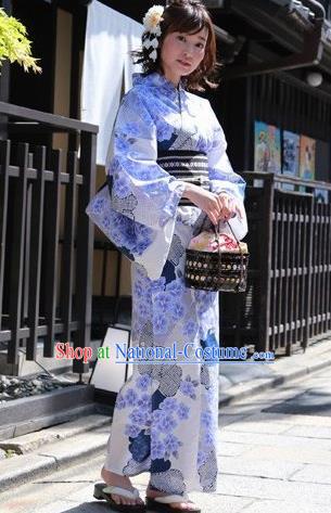 Traditional Japanese Classical Printing Hydrangea Kimono Asian Japan Costume Geisha Yukata Dress for Women