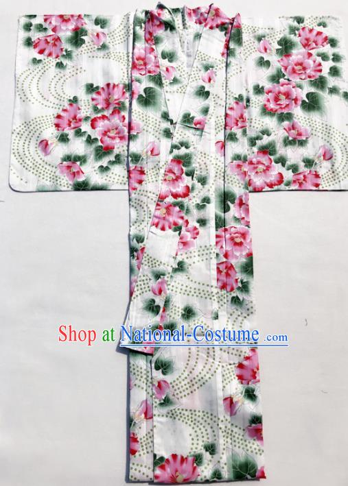 Traditional Japanese Classical Printing Red Peony Kimono Asian Japan Costume Geisha Yukata Dress for Women