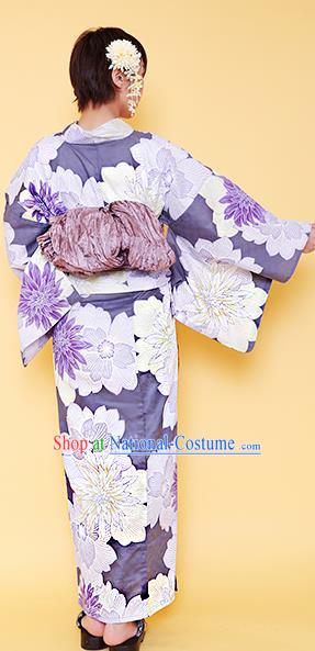 Traditional Japanese Classical Printing Peony Purple Kimono Asian Japan Costume Geisha Yukata Dress for Women