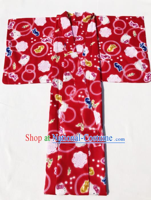 Traditional Japanese Classical Printing Red Kimono Asian Japan Costume Geisha Yukata Dress for Women