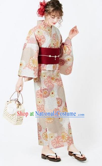 Traditional Japanese Classical Printing Round Chrysanthemum Kimono Asian Japan Costume Geisha Yukata Dress for Women