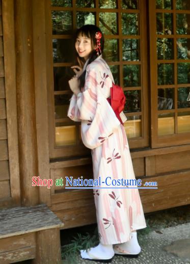 Traditional Japanese Classical Printing Dragonfly Kimono Asian Japan Costume Geisha Yukata Dress for Women