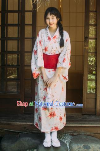 Traditional Japanese Classical Printing Red Lily Flowers Kimono Asian Japan Costume Geisha Yukata Dress for Women