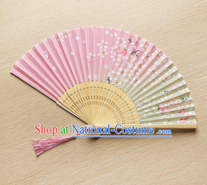 Japanese Traditional Pink Accordion Folding Fans Asian Japan Handmade Geisha Kimono Fan for Women