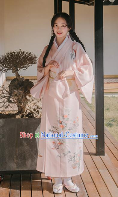 Traditional Japanese Classical Printing Orchid Pink Kimono Asian Japan Costume Geisha Yukata Dress for Women