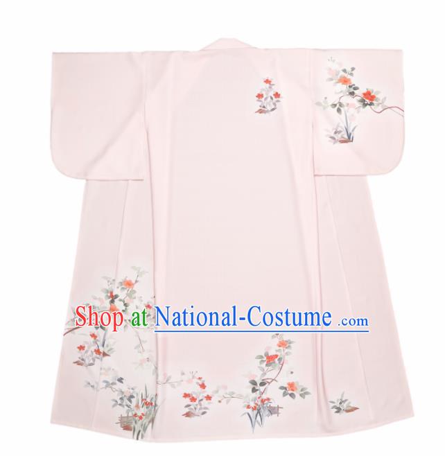 Traditional Japanese Classical Printing Orchid Pink Kimono Asian Japan Costume Geisha Yukata Dress for Women