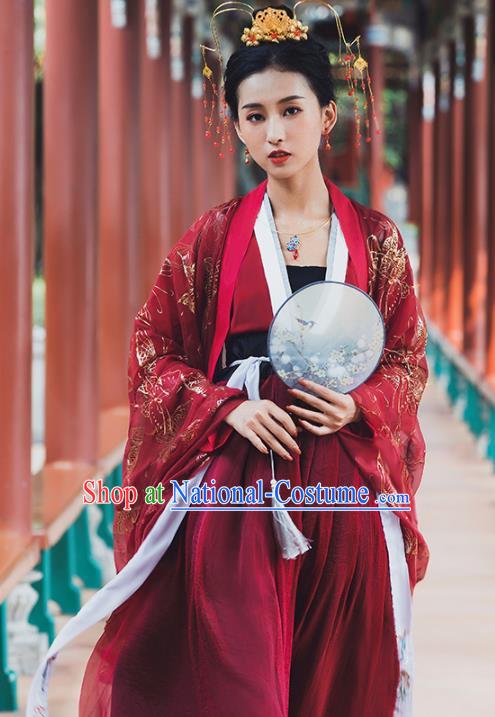 Ancient Chinese Tang Dynasty Wedding Historical Costume Traditional Court Princess Red Hanfu Dress for Women