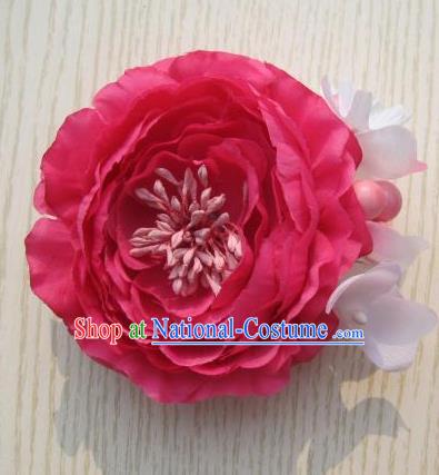 Japanese Traditional Geisha Kimono Hair Accessories Japan Yukata Rosy Peony Hair Claw for Women