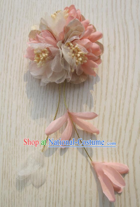 Japanese Traditional Geisha Kimono Hair Accessories Japan Yukata Pink Flowers Hair Claw for Women