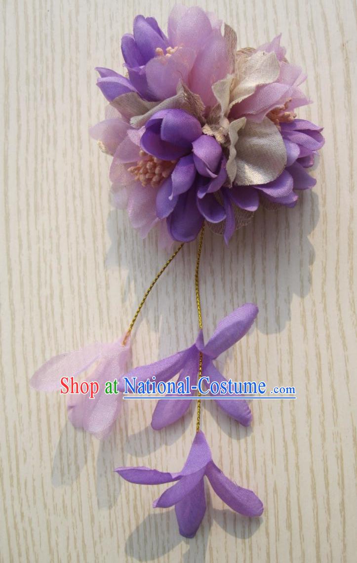 Japanese Traditional Geisha Kimono Hair Accessories Japan Yukata Purple Flowers Hair Claw for Women