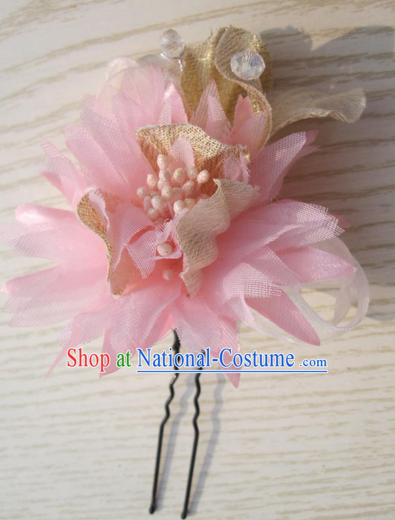 Japanese Traditional Geisha Kimono Hair Accessories Japan Yukata Pink Veil Flower Hairpins for Women