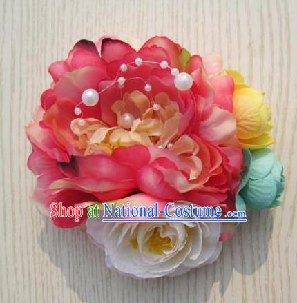 Japanese Traditional Geisha Kimono Hair Accessories Japan Yukata Rosy Peony Hair Claw for Women