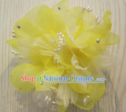 Japanese Traditional Geisha Kimono Hair Accessories Japan Yukata Yellow Veil Flower Hair Claw for Women