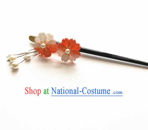 Japanese Traditional Geisha Kimono Hair Accessories Japan Yukata Red Sakura Tassel Hairpin for Women