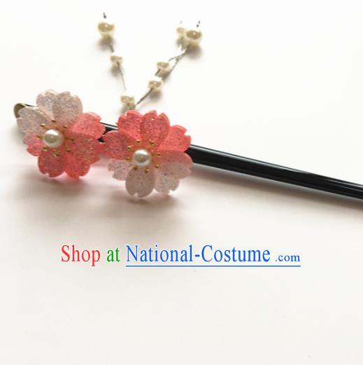 Japanese Traditional Geisha Kimono Hair Accessories Japan Yukata Pink Sakura Tassel Hairpin for Women