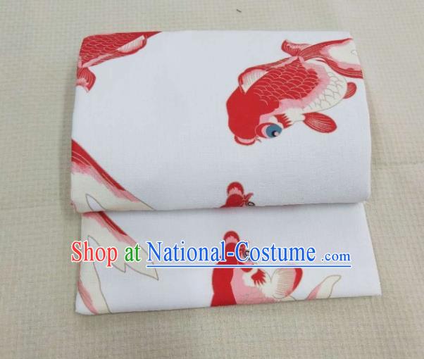 Japanese Traditional Printing Fishes White Yukata Waistband Asian Japan Handmade Kimono Belts for Women