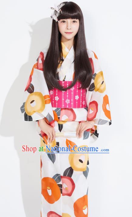 Japanese Classical Printing Frangipane Yukata Robe Asian Japan Traditional Costume Geisha Furisode Kimono Dress for Women