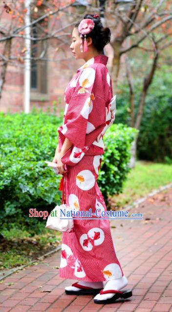 Japanese Classical Printing Goldfish Red Kimono Asian Japan Traditional Costume Geisha Yukata Dress for Women