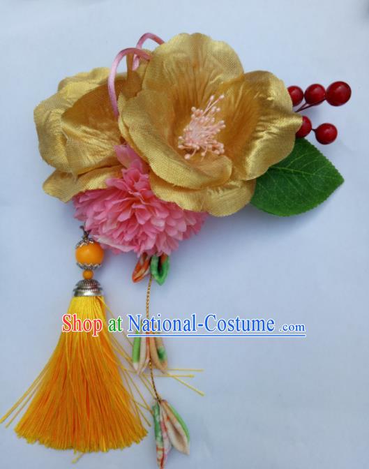 Japanese Traditional Geisha Kimono Hair Accessories Japan Yukata Golden Flowers Tassel Hair Claws for Women