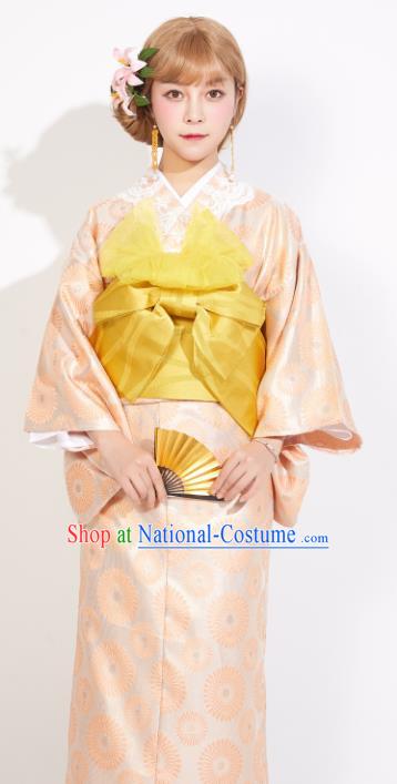 Japanese Classical Orange Yukata Dress Asian Japan Traditional Costume Geisha Kimono for Women