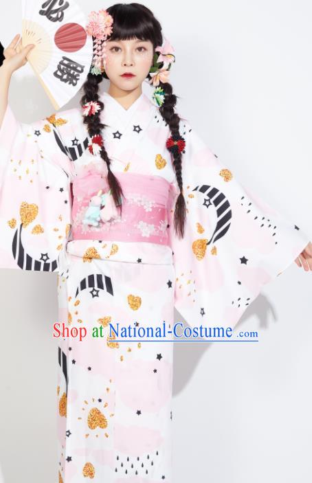 Japanese Classical Printing Yukata Dress Asian Japan Traditional Costume Geisha Furisode Kimono for Women