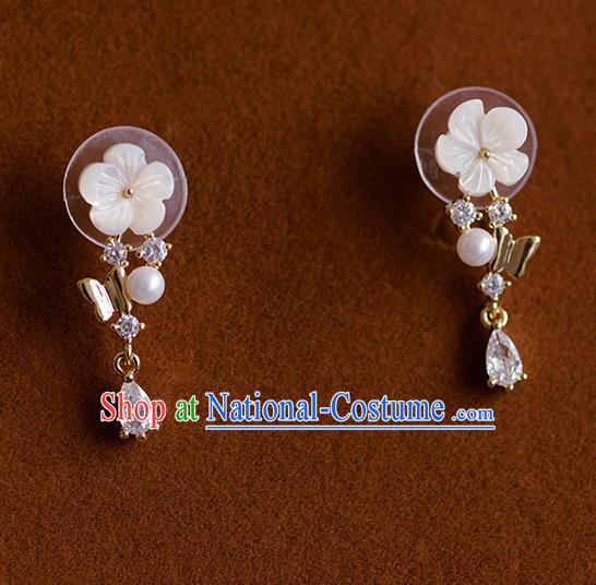 Traditional Chinese Ancient Palace Shell Flower Earrings Handmade Wedding Jewelry Accessories for Women