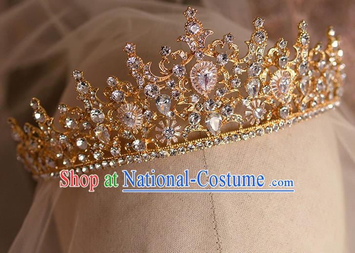 Handmade Wedding Hair Accessories Baroque Bride Crystal Golden Royal Crown for Women