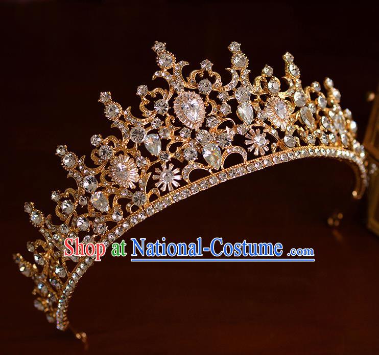 Handmade Wedding Hair Accessories Baroque Bride Crystal Golden Royal Crown for Women