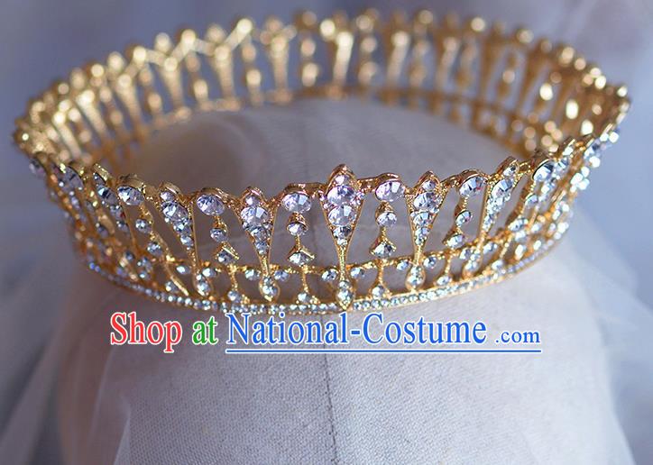 Handmade Wedding Hair Accessories Baroque Bride Golden Round Royal Crown for Women