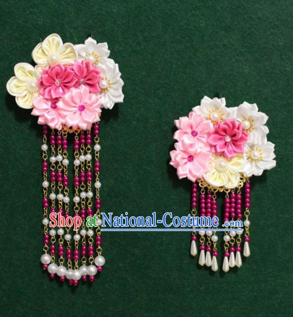 Traditional Chinese Ancient Tang Dynasty Palace Flowers Hair Claw Tassel Hairpins Handmade Wedding Hair Accessories for Women