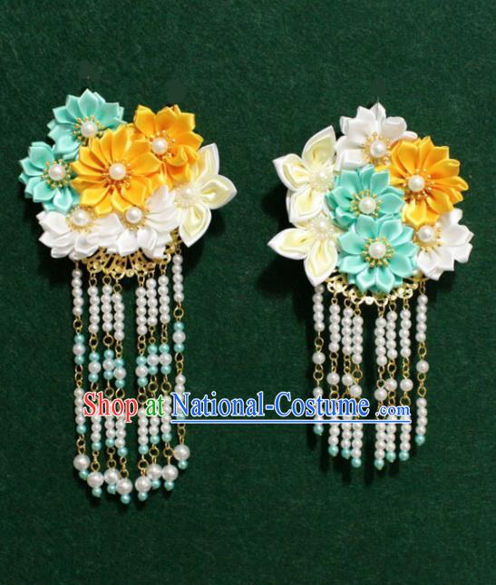 Traditional Chinese Ancient Tang Dynasty Palace Flowers Tassel Hair Claw Hairpins Handmade Wedding Hair Accessories for Women