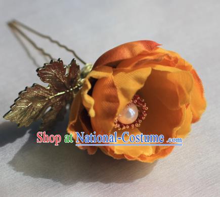 Traditional Chinese Ancient Princess Orange Camellia Hair Clips Hairpins Handmade Hanfu Hair Accessories for Women