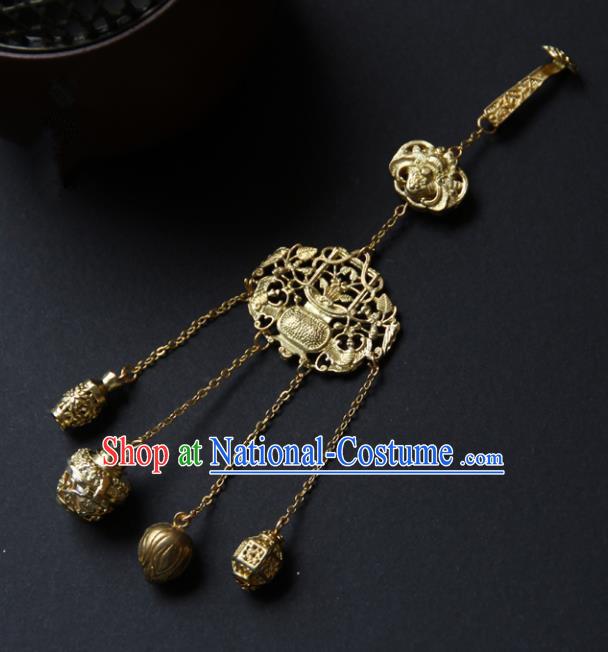 Traditional Chinese Ancient Palace Brass Brooch Handmade Hanfu Breastpin Tassel Pendant for Women