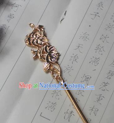 Traditional Chinese Ancient Tang Dynasty Princess Golden Twine Lotus Hair Clip Hairpins Handmade Hanfu Hair Accessories for Women