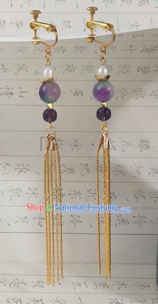 Handmade Chinese Ancient Princess Tassel Earrings Traditional Hanfu Jewelry Accessories for Women