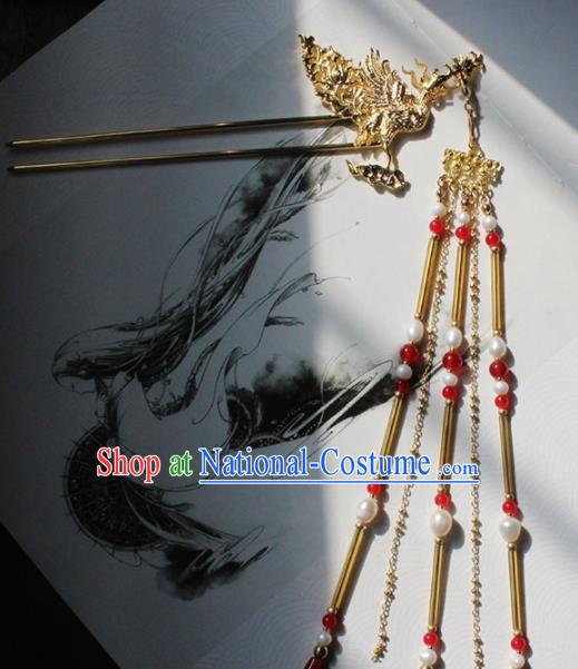 Traditional Chinese Ancient Phoenix Tassel Hair Clip Princess Hairpins Handmade Hanfu Hair Accessories for Women