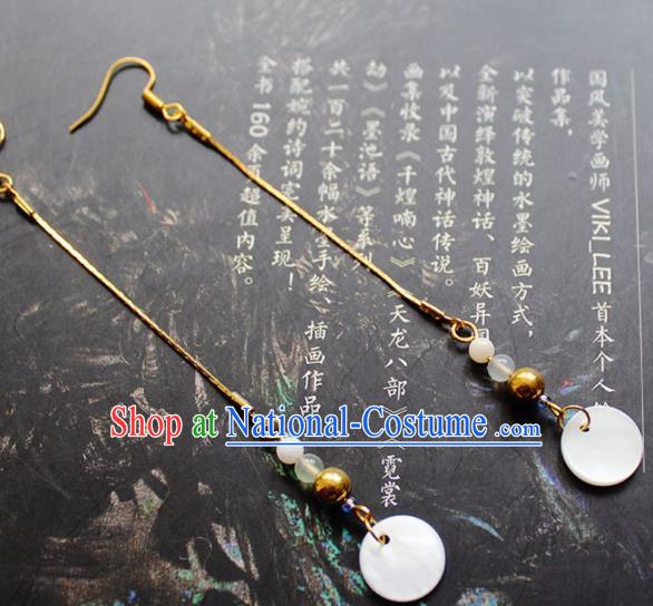 Handmade Chinese Ancient Princess Shell Tassel Earrings Traditional Hanfu Jewelry Accessories for Women