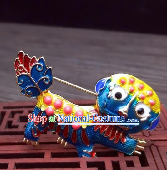 Traditional Chinese Ancient Palace Cloisonne Lion Brooch Handmade Hanfu Breastpin Pendant for Women