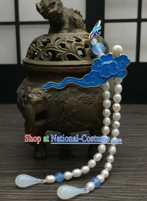 Traditional Chinese Ancient Cloisonne Cloud Brooch Handmade Hanfu Palace Breastpin Tassel Pendant for Women