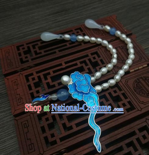 Traditional Chinese Ancient Cloisonne Cloud Brooch Handmade Hanfu Palace Breastpin Tassel Pendant for Women