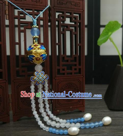 Traditional Chinese Ancient Cloisonne Sachet Brooch Handmade Hanfu Palace Breastpin Tassel Pendant for Women