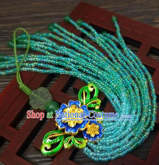 Traditional Chinese Ancient Palace Cloisonne Green Brooch Handmade Hanfu Breastpin Tassel Pendant for Women