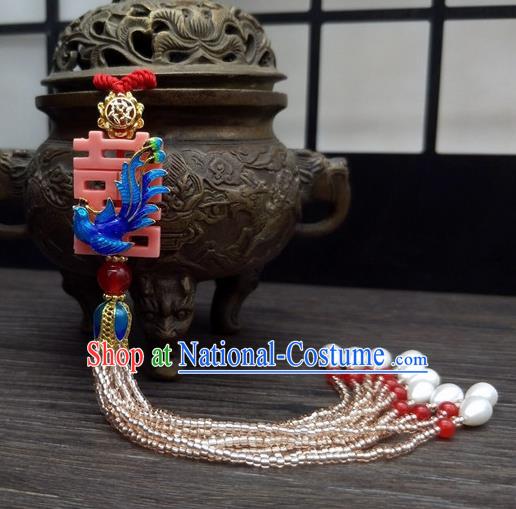 Traditional Chinese Ancient Palace Cloisonne Phoenix Brooch Handmade Hanfu Tassel Breastpin Pendant for Women