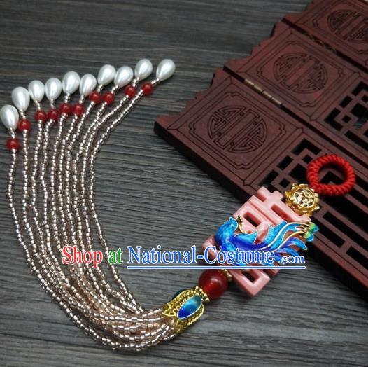 Traditional Chinese Ancient Palace Cloisonne Phoenix Brooch Handmade Hanfu Tassel Breastpin Pendant for Women