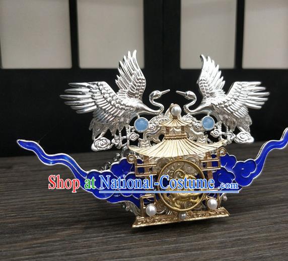 Traditional Chinese Ancient Cloisonne Cloud Crane Hair Crown Hairpins Handmade Hanfu Hair Accessories for Women