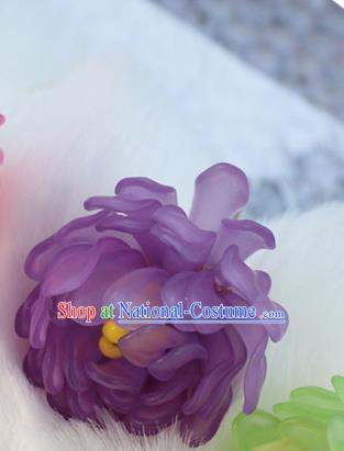 Chinese Ancient Hanfu Purple Chrysanthemum Hair Clip Princess Hairpins Traditional Handmade Hair Accessories for Women