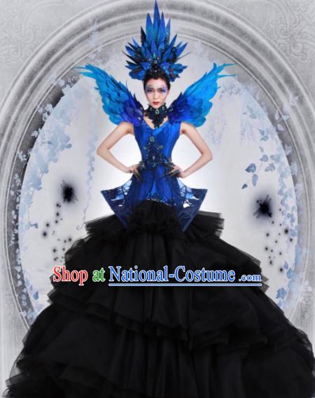 Handmade Modern Fancywork Cosplay Witch Black Veil Full Dress Halloween Stage Show Fancy Ball Costume for Women